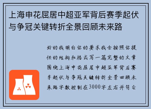 上海申花屈居中超亚军背后赛季起伏与争冠关键转折全景回顾未来路