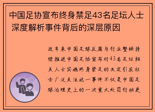 中国足协宣布终身禁足43名足坛人士 深度解析事件背后的深层原因